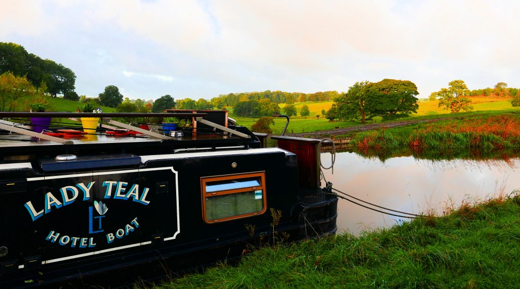 morning shot of Lady Teal moored on the curly wurlies on the Leeds Liverpool canal in the Dales
